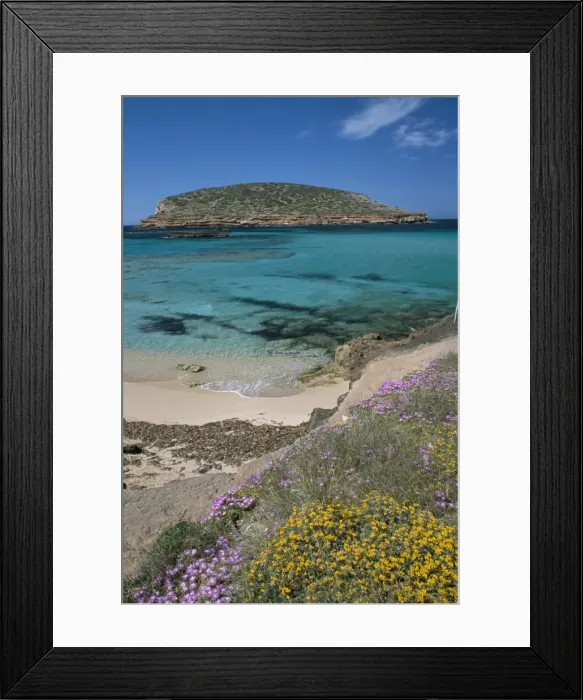 Framed Print : Cala Comta and the rocky islet of Illa d es Bosc Framed Print : Cala Comta and the rocky islet of Illa d es Bosc