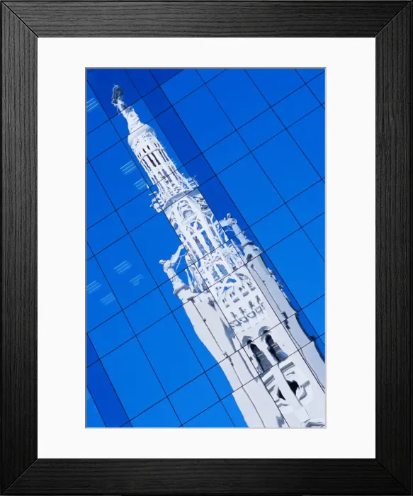 Framed Print : Reflection of Iglesia Notra Sra de la Concepcion in modern building Framed Print : Reflection of Iglesia Notra Sra de la Concepcion in modern building