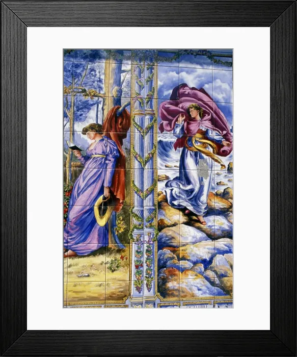 Framed Print : Female figures in long robes portrayed in tile decoration Framed Print : Female figures in long robes portrayed in tile decoration