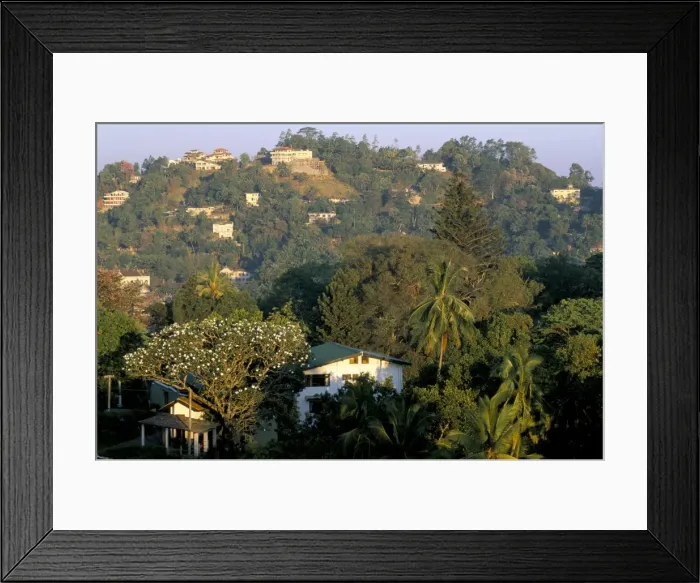 Framed Print : Bungalows on hill by the lake Framed Print : Bungalows on hill by the lake