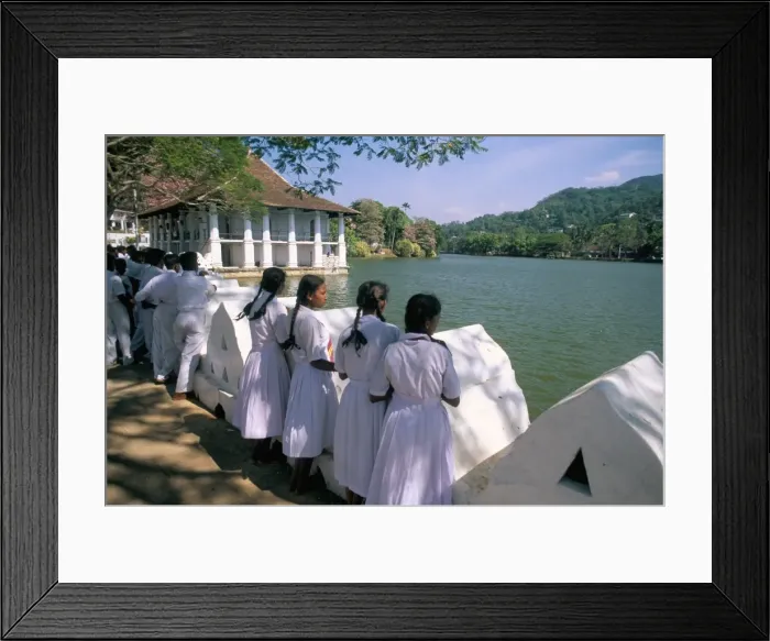 Framed Print : Girls standing on the edge of the artificial lake Framed Print : Girls standing on the edge of the artificial lake