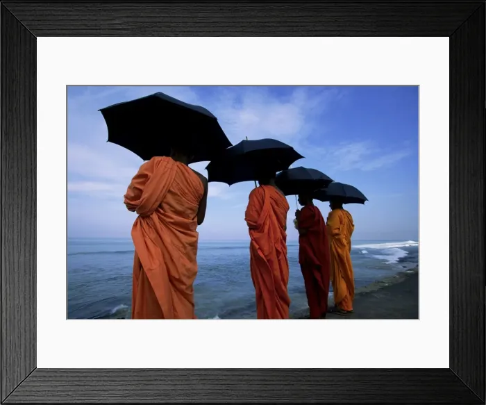 Framed Print : Buddhist monks watching the Indian Ocean