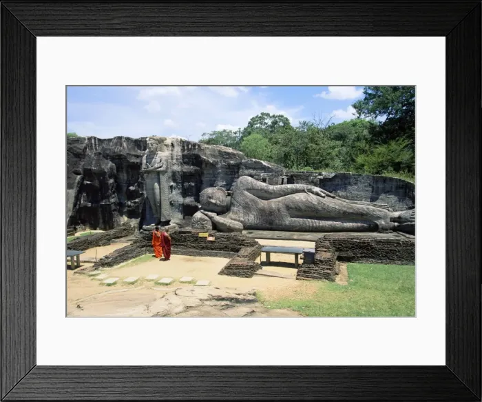 Framed Print : Two monks in front of Buddha statue