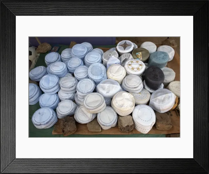 Framed Print : Islamic caps (Muslim hats) on sale in the town of Shendi Framed Print : Islamic caps (Muslim hats) on sale in the town of Shendi