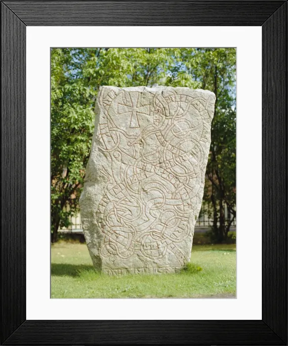 Framed Print : Rune stone in the grounds of Uppsala Cathedral Framed Print : Rune stone in the grounds of Uppsala Cathedral
