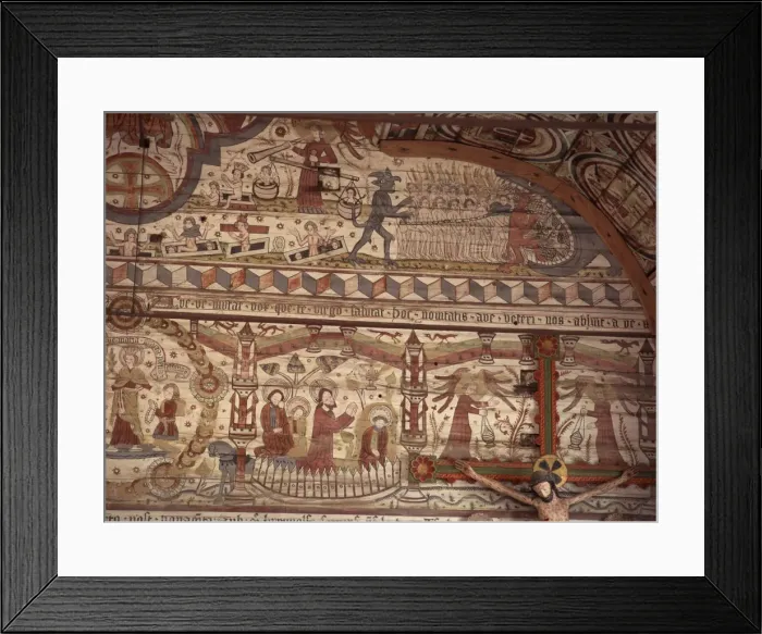 Framed Print : Interior of a wooden church painted by Master Amund in 1494 Framed Print : Interior of a wooden church painted by Master Amund in 1494