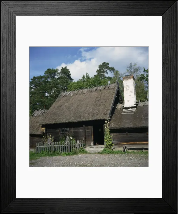 Framed Print : Wooden building with thatched roof of the Oktorp farmstead Framed Print : Wooden building with thatched roof of the Oktorp farmstead