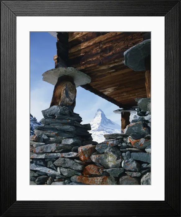 Framed Print : Close-up of rocks and wooden building of an old raccard at Findeln Framed Print : Close-up of rocks and wooden building of an old raccard at Findeln