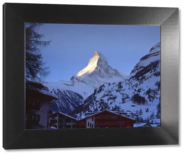 The town of Zermatt and the Matterhorn mountain