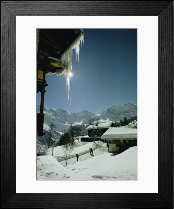 Framed Print : Icicles on chalet and deep snow Framed Print : Icicles on chalet and deep snow