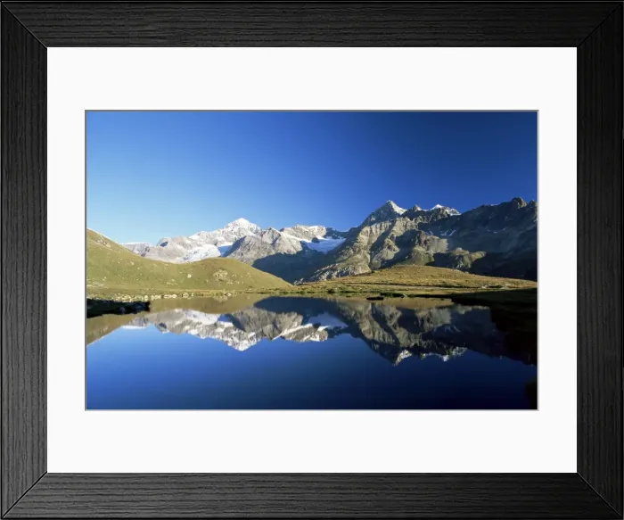 Framed Print : Dent Blanche and Ober Gabelhorn reflected in lake Framed Print : Dent Blanche and Ober Gabelhorn reflected in lake