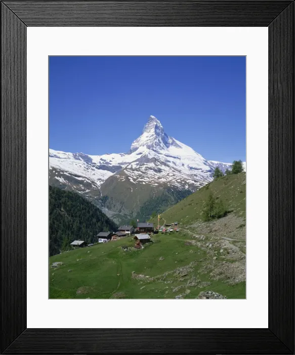 Framed Print : Chalets and restaurants below the Matterhorn in Switzerland Framed Print : Chalets and restaurants below the Matterhorn in Switzerland