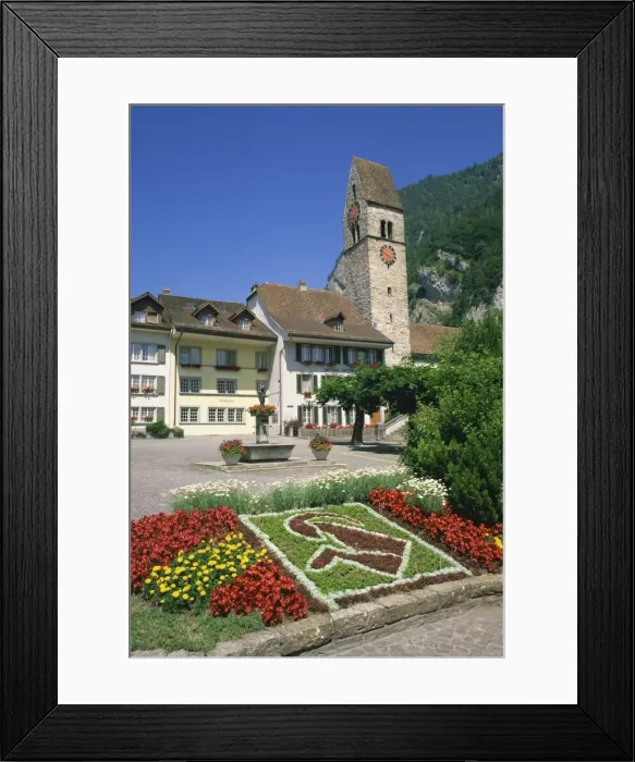 Framed Print : Symbol in flowers and clock tower Framed Print : Symbol in flowers and clock tower