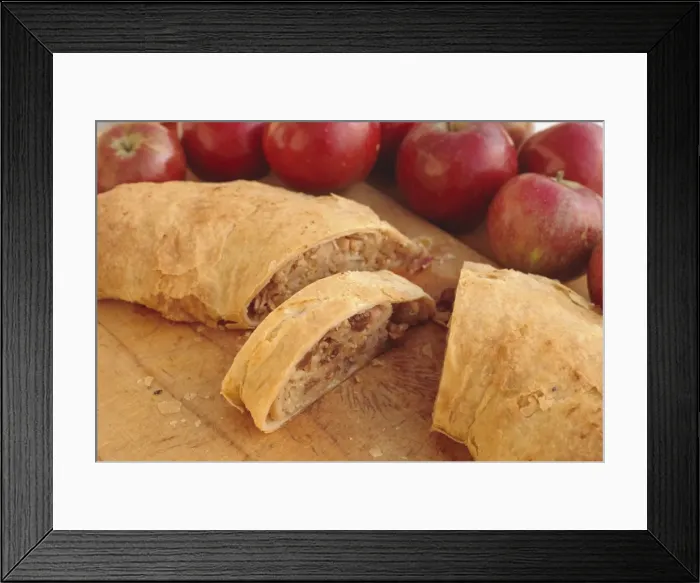 Framed Print : Apple strudel and red apples Framed Print : Apple strudel and red apples