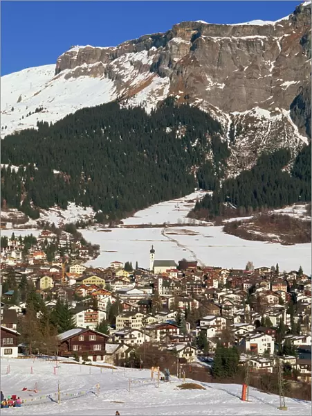 The ski resort of Flims in winter with snow on the