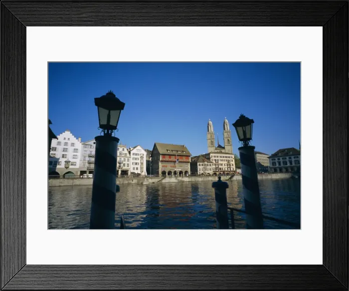 Framed Print : View across Limmat River to Limmatquai from Schipfe Framed Print : View across Limmat River to Limmatquai from Schipfe