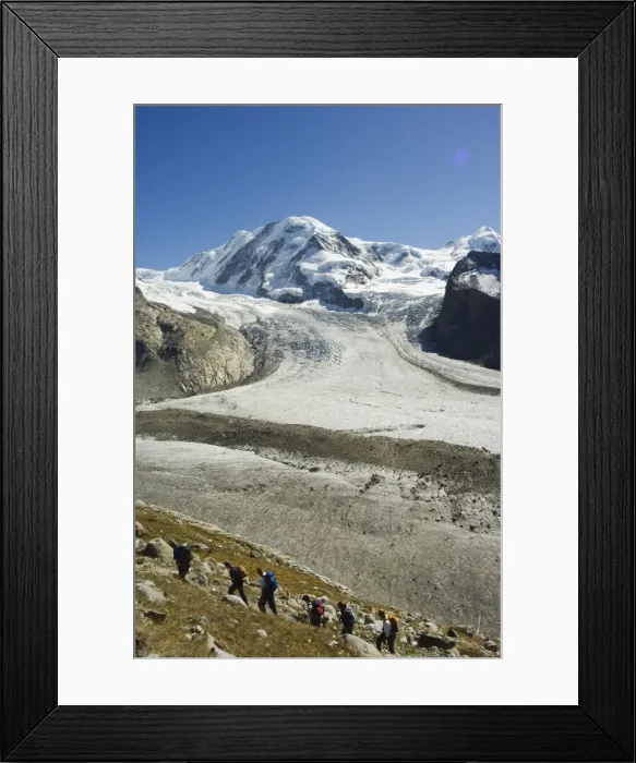 Framed Print : Hikers nearing ice flow of the Monte Rosa glacier Framed Print : Hikers nearing ice flow of the Monte Rosa glacier