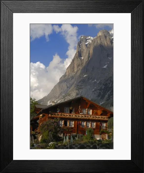 Framed Print : Chalet and mountains Framed Print : Chalet and mountains