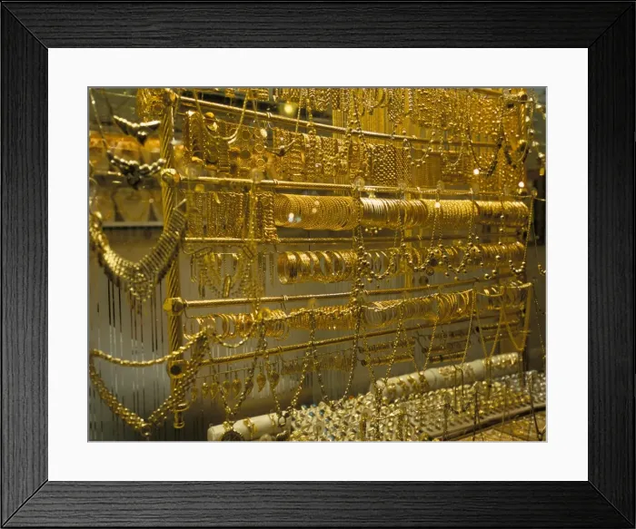 Framed Print : Gold jewellery for sale in Souq Framed Print : Gold jewellery for sale in Souq