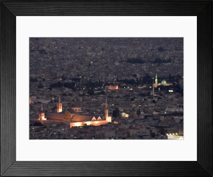 Framed Print : Aerial view of city at night including the Umayyad Mosque Framed Print : Aerial view of city at night including the Umayyad Mosque