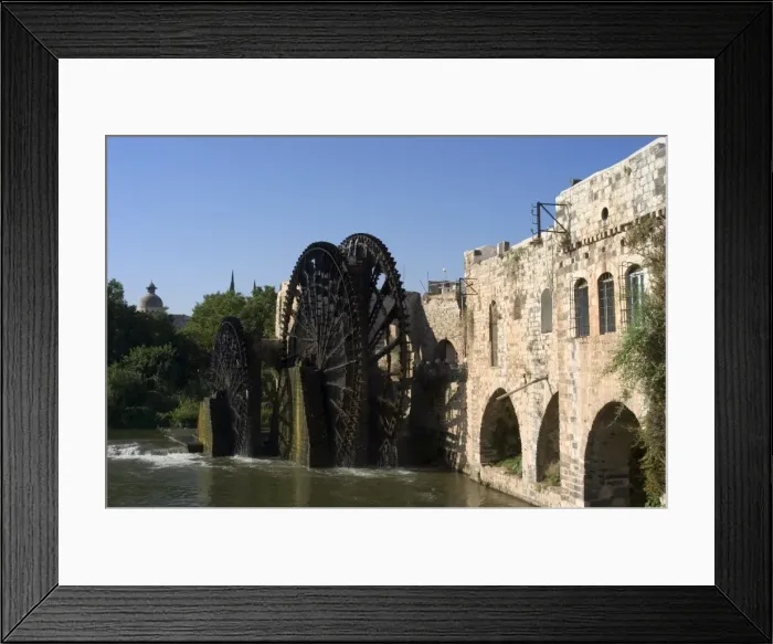 Framed Print : Mosque, water wheel on the Orontes River Framed Print : Mosque, water wheel on the Orontes River