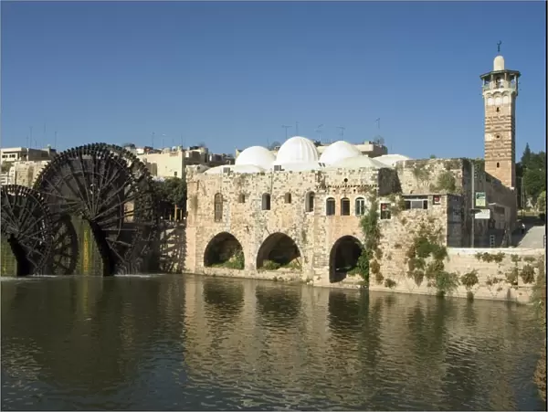 Mosque and water wheels on the Orontes River
