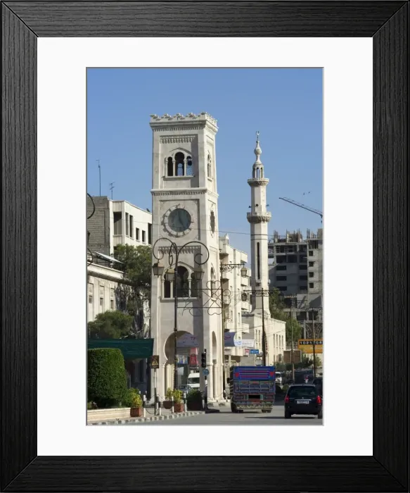 Framed Print : Clock tower and mosque minaret Framed Print : Clock tower and mosque minaret