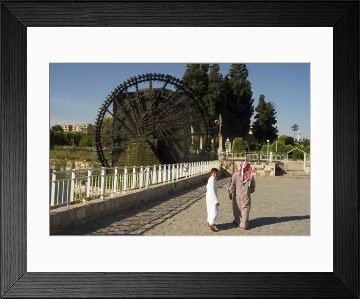 Framed Print : Local people near water wheel on the Orontes River