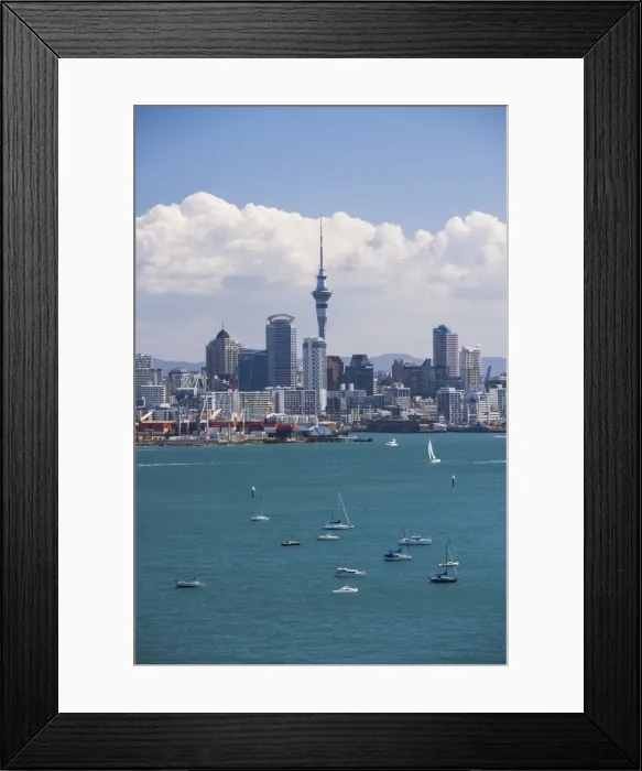 Framed Print : Auckland City skyline and Auckland Harbour seen from Devenport, North Island, New Zealand Framed Print : Auckland City skyline and Auckland Harbour seen from Devenport, North Island, New Zealand