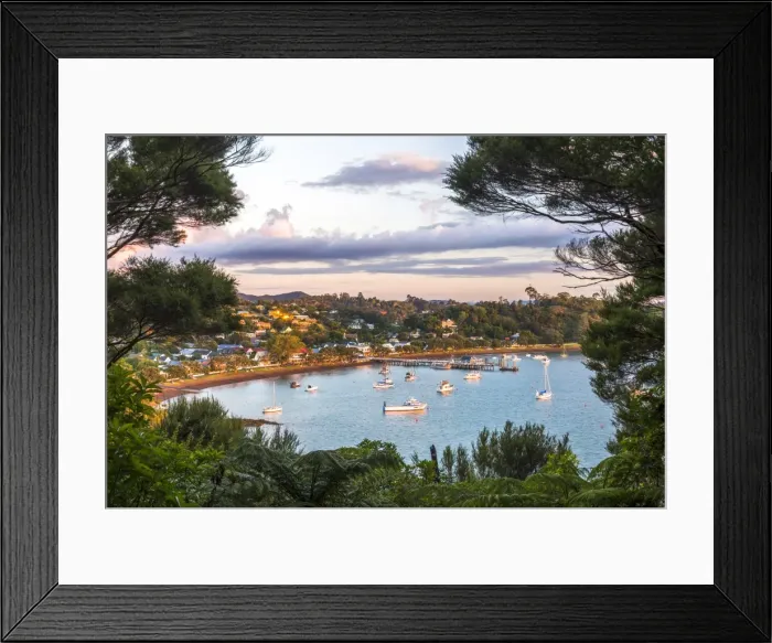 Framed Print : Russell at sunset, Bay of Islands, Northland Region, North Island, New Zealand, Pacific