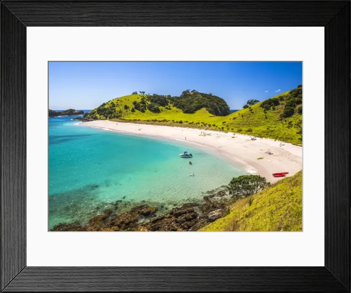 Framed Print : White sandy beach in the Waikare Inlet visited from Russell by sailing boat, Bay of Islands Framed Print : White sandy beach in the Waikare Inlet visited from Russell by sailing boat, Bay of Islands