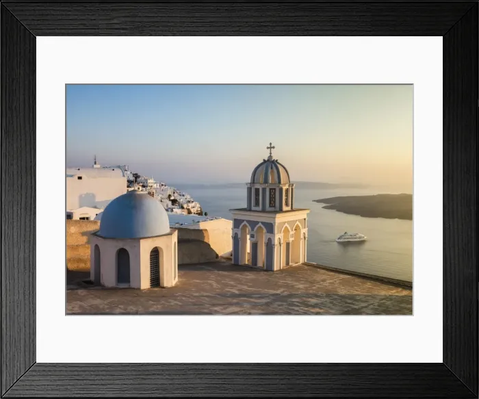Framed Print : The blue domes of the churches dominate the Aegean Sea, Firostefani, Santorini, Cyclades Framed Print : The blue domes of the churches dominate the Aegean Sea, Firostefani, Santorini, Cyclades