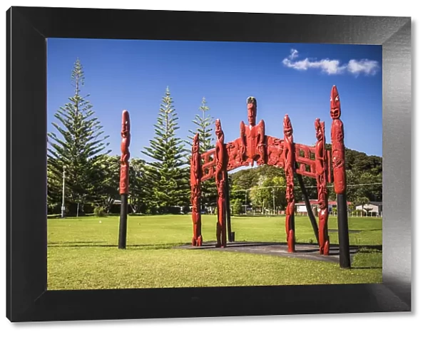 Pouwhenua (Maori totem poles telling a story), Waitangi Treaty Grounds, Bay of Islands
