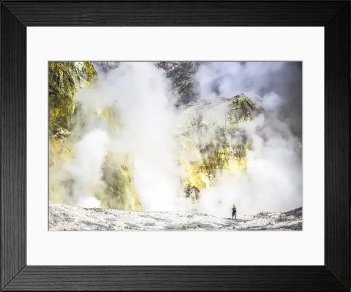Framed Print : Tourist exploring White Island Volcano, an active volcano in the Bay of Plenty, North Island Framed Print : Tourist exploring White Island Volcano, an active volcano in the Bay of Plenty, North Island