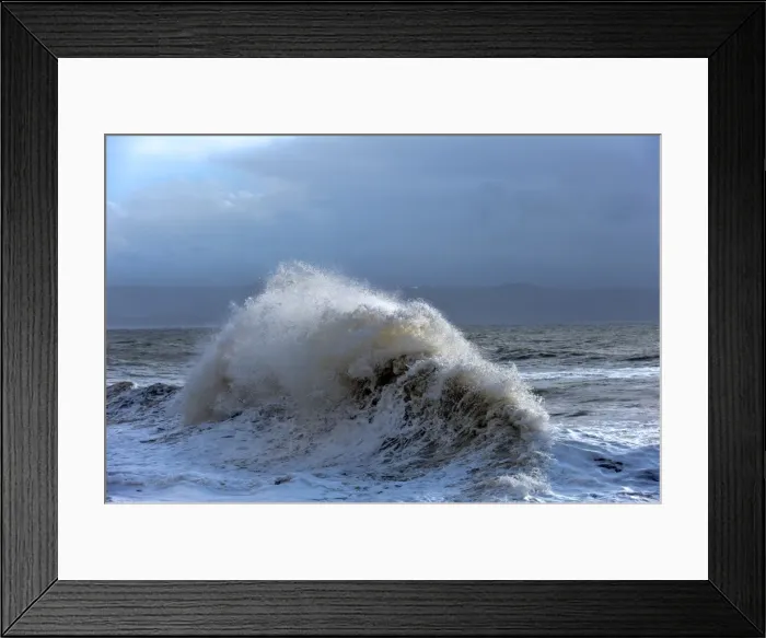 Framed Print : Huge waves crash against a stone jetty at Criccieth, Gwynedd, Wales, United Kingdom Framed Print : Huge waves crash against a stone jetty at Criccieth, Gwynedd, Wales, United Kingdom