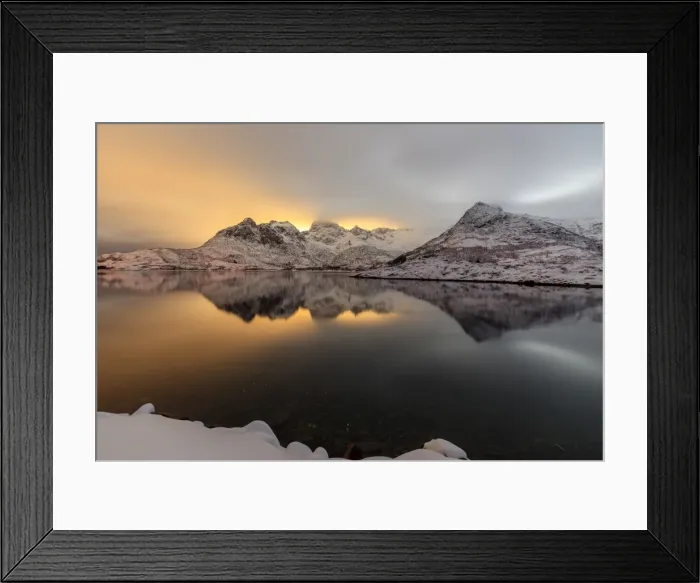Framed Print : The light of the moon and snowy peaks reflected in the cold sea lit the night at Svolvaer Framed Print : The light of the moon and snowy peaks reflected in the cold sea lit the night at Svolvaer