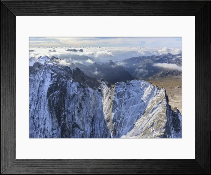 Framed Print : Aerial view of Cima della Bondasca located between Ferro Valley and Bondasca Valley Framed Print : Aerial view of Cima della Bondasca located between Ferro Valley and Bondasca Valley