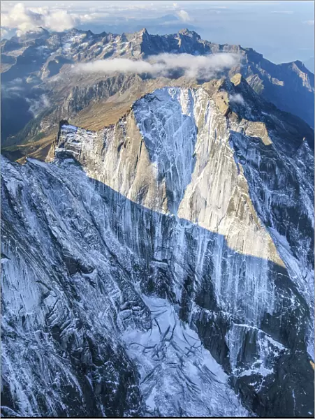Aerial view of the north face of Piz Badile located between Masino and Bregaglia Valley