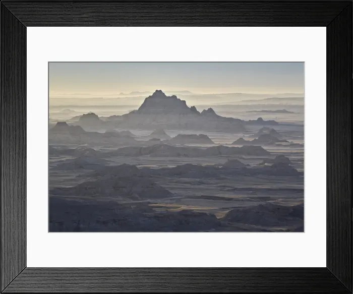 Framed Print : Badlands layers on a hazy morning, Badlands National Park, South Dakota, United States of America Framed Print : Badlands layers on a hazy morning, Badlands National Park, South Dakota, United States of America