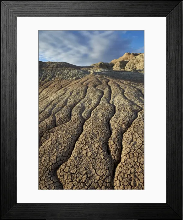 Framed Print : Cracks in eroded badlands, Badlands National Park, South Dakota, United States of America Framed Print : Cracks in eroded badlands, Badlands National Park, South Dakota, United States of America