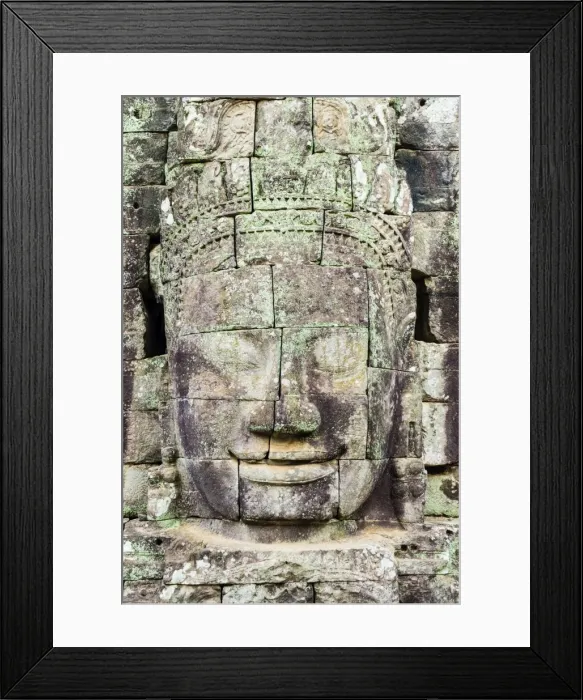 Framed Print : Carved stone faces at Prasat Bayon temple ruins, Angkor Thom, UNESCO World Heritage Site Framed Print : Carved stone faces at Prasat Bayon temple ruins, Angkor Thom, UNESCO World Heritage Site