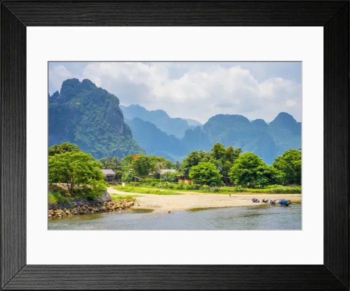 Framed Print : Nam Song River and Karst landscape in Vang Vieng, Vientiane Province, Laos, Indochina Framed Print : Nam Song River and Karst landscape in Vang Vieng, Vientiane Province, Laos, Indochina