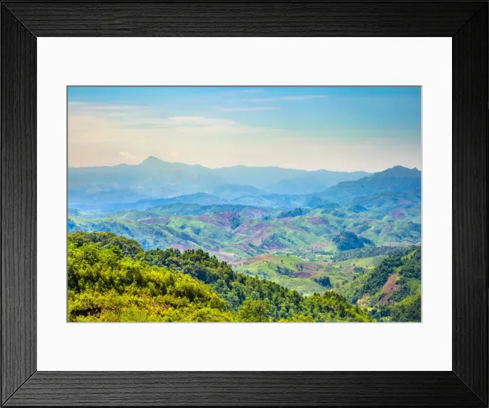 Framed Print : Rolling hills and mountains, lush rural landscape, Vientiane Province, Laos, Indochina Framed Print : Rolling hills and mountains, lush rural landscape, Vientiane Province, Laos, Indochina