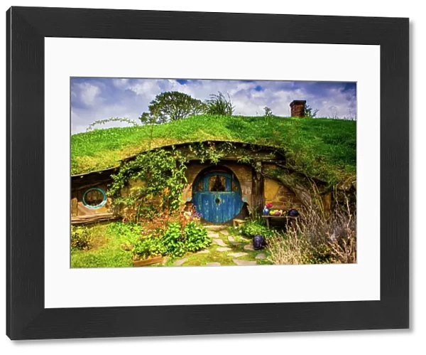 Front door of a Hobbit House, Hobbiton, North Island, New Zealand, Pacific