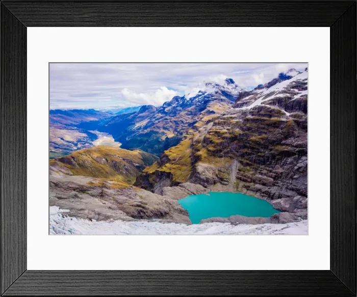 Framed Print : Aerial view of Glacier Lakes on Fox Glacier, South Island, New Zealand, Pacific Framed Print : Aerial view of Glacier Lakes on Fox Glacier, South Island, New Zealand, Pacific