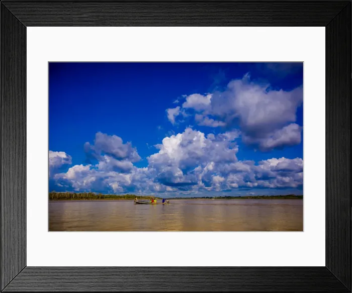 Framed Print : Family on a canoe, Amazon River, Iquitos, Peru, South America