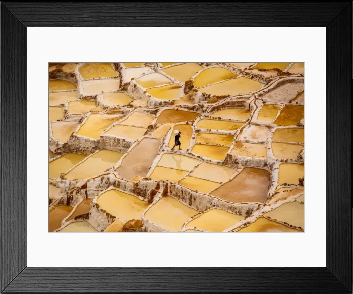 Framed Print : Worker mining for salt, Salineras de Maras, Maras Salt Flats, Sacred Valley, Peru Framed Print : Worker mining for salt, Salineras de Maras, Maras Salt Flats, Sacred Valley, Peru