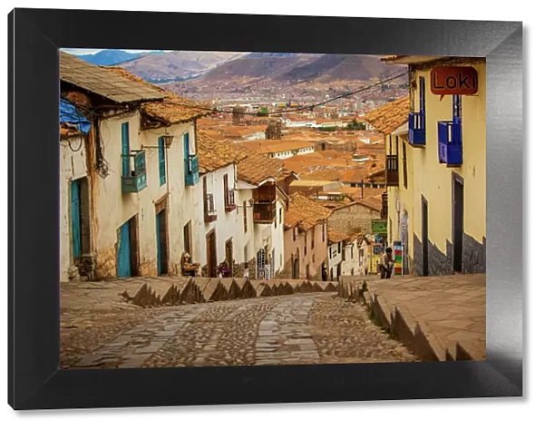 Cobblestone street scene, Cusco, Peru, South America