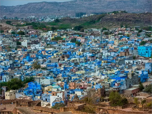 The view from Mehrangarh Fort of the blue rooftops in Jodhpur, the Blue City, Rajasthan