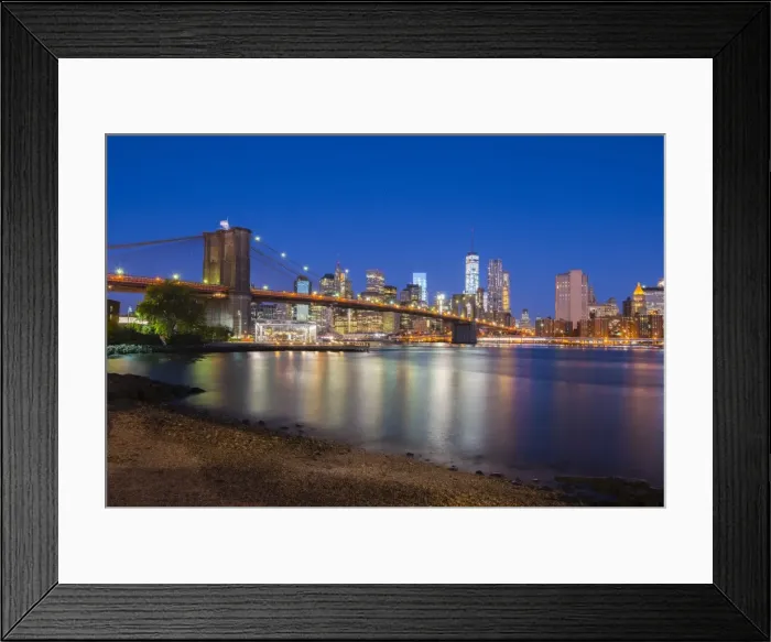 Framed Print : Brooklyn Bridge over East River, Lower Manhattan skyline, including Freedom Tower Framed Print : Brooklyn Bridge over East River, Lower Manhattan skyline, including Freedom Tower